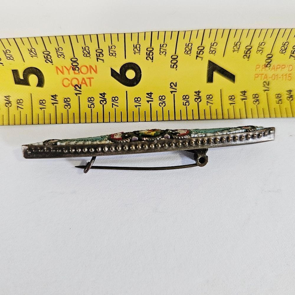 Vintage Millefiori Italian Glass Micro Mosaic Floral Inlaid Roman Bar Brooch Pin - Picture 8 of 8